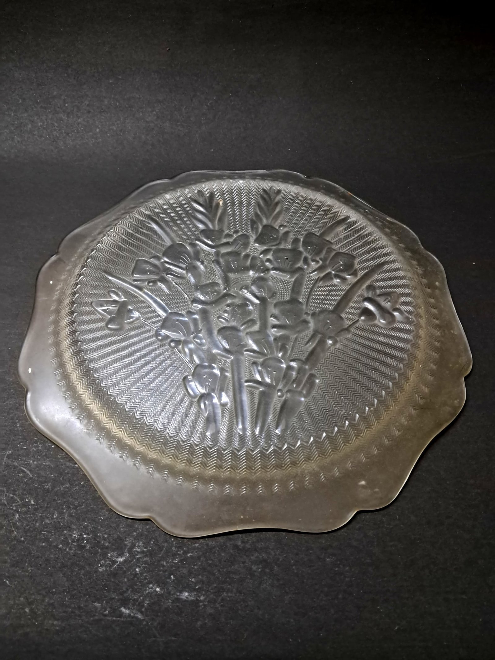 Vintage Jeannette Glass Iris & Herringbone Pattern Sandwich Serving Plate – Clear Pressed Glass
