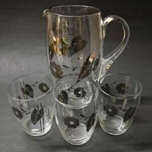 Vintage Mid-Century Libbey Silver Leaf Glassware Set – 1 Pitcher & 3 Glasses