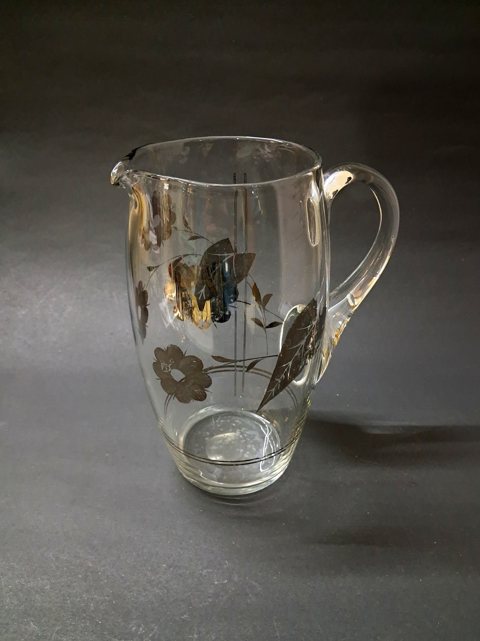 Vintage Mid-Century Libbey Silver Leaf Glassware Set – 1 Pitcher & 3 Glasses