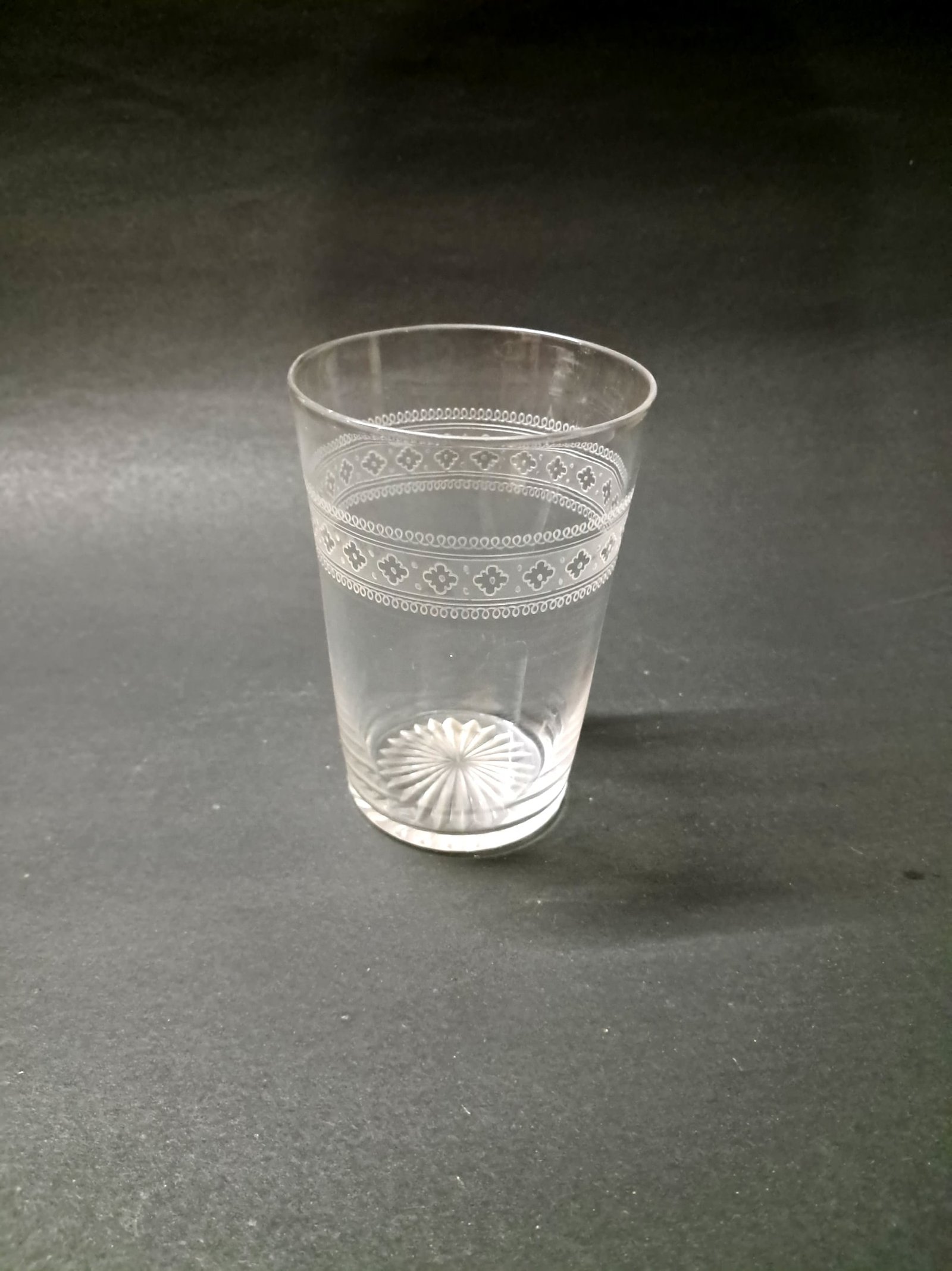Vintage 1940s TIFFIN-FRANCISCAN Etched Flat Tumbler Drinking Glass – Floral Geometric Design