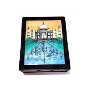 Vintage Taj Mahal Printed Wooden Keepsake Box – Traditional Indian Decor
