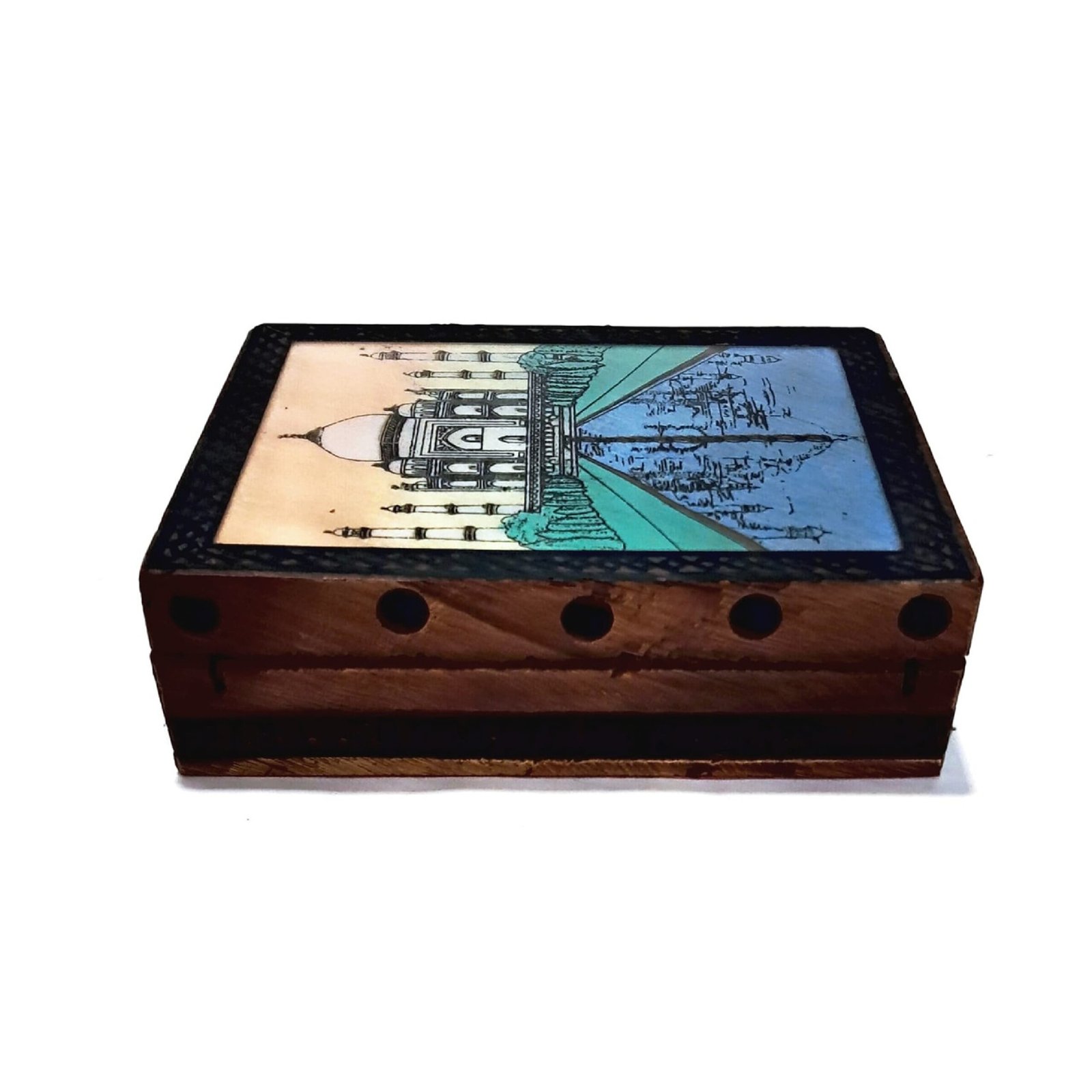 Vintage Taj Mahal Printed Wooden Keepsake Box – Traditional Indian Decor