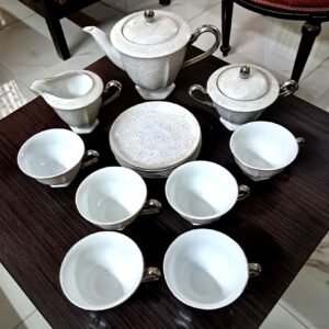 Vintage Tea Set, Set of 5 – White Porcelain Bubble Pattern Teapot, Cups & Saucers