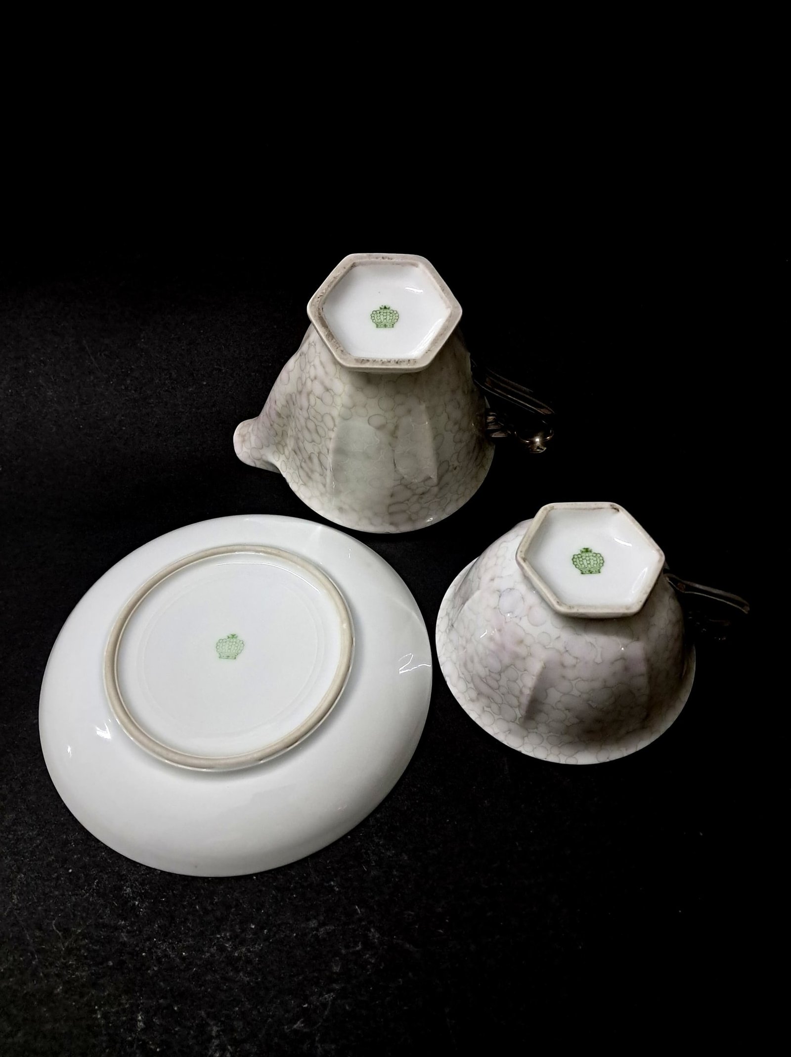 Vintage Tea Set, Set of 5 – White Porcelain Bubble Pattern Teapot, Cups & Saucers