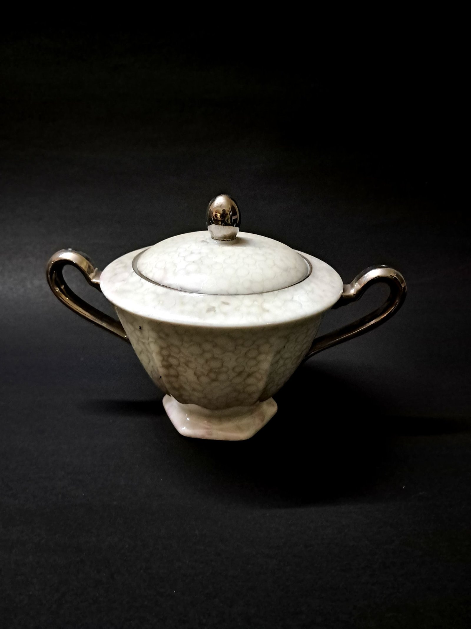 Vintage Tea Set, Set of 5 – White Porcelain Bubble Pattern Teapot, Cups & Saucers