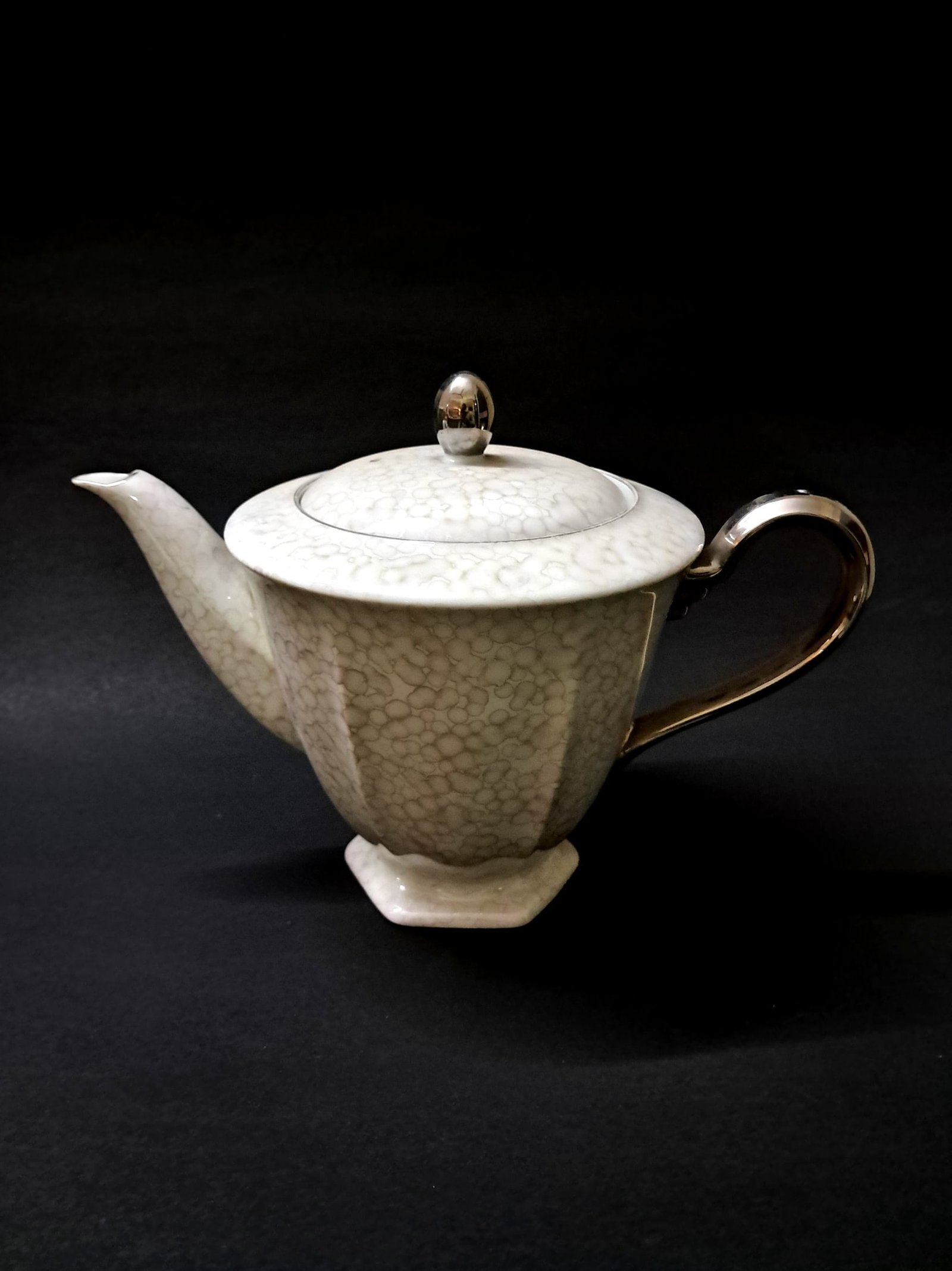 Vintage Tea Set, Set of 5 – White Porcelain Bubble Pattern Teapot, Cups & Saucers