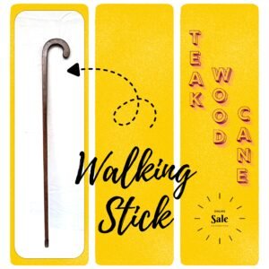 Vintage Teak Wood Walking Stick / Cane – Solid One-Piece Wood, Crook Handle